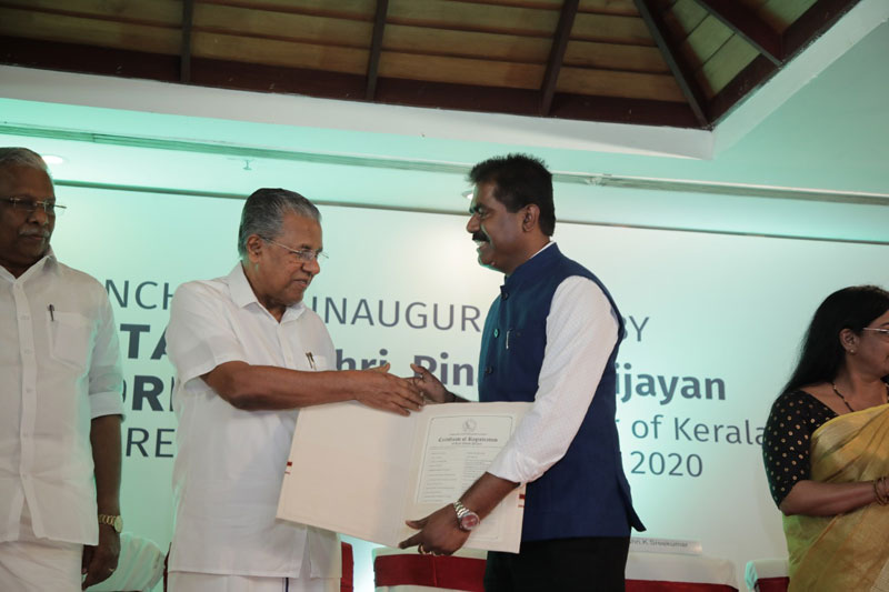 Sunil Kumar V receiving RERA registration certificate for Asset Fortuna from the Honourable Chief Minister of Kerala.