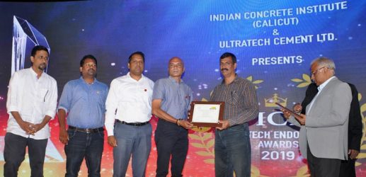 L Mahesh, Chief Technical Officer receives the Outstanding Concrete Structure (Residential) Award for Asset Grandstand at the ICI UltraTech Awards 2019.