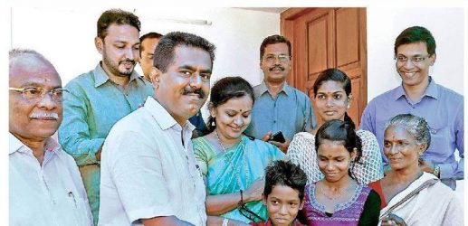 Mr. Sunil Kumar, MD of Asset Homes is handing over the key of the house constructed by Asset Homes to the three ill-fated children.