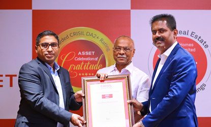 Asset Homes receive CRISIL DA2+ Citation from Ajay Kumar, Regional Head, CRISIL.